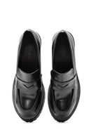 Women's Black Thick Heel Patent Leather Masculine Loafer | Derimod