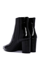 Women's Black Zippered Thick Heeled Patent Leather Boots | Derimod