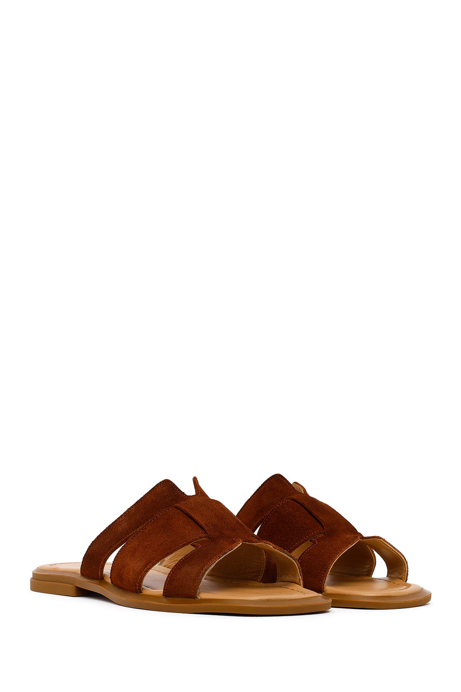 Woman Tan Suede Leather Slippers