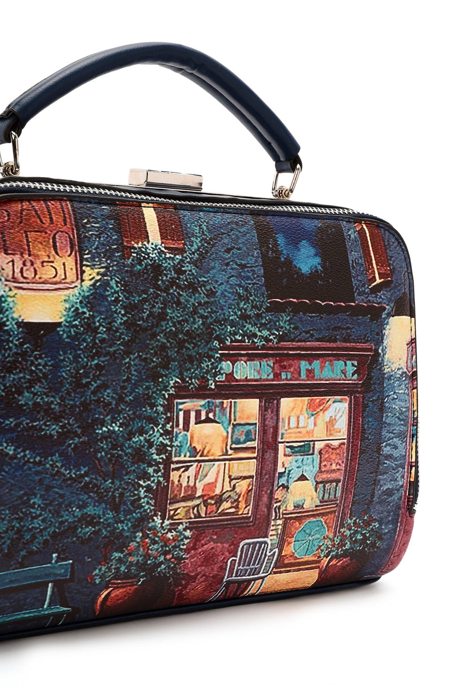 Women's Navy Blue Long Strap Patterned Handbag