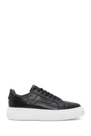 Erkek Siyah Bağcıklı Kalın Tabanlı Deri Sneaker | Derimod