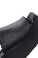 Women's Black Leather Wedge Heel Slippers | Derimod