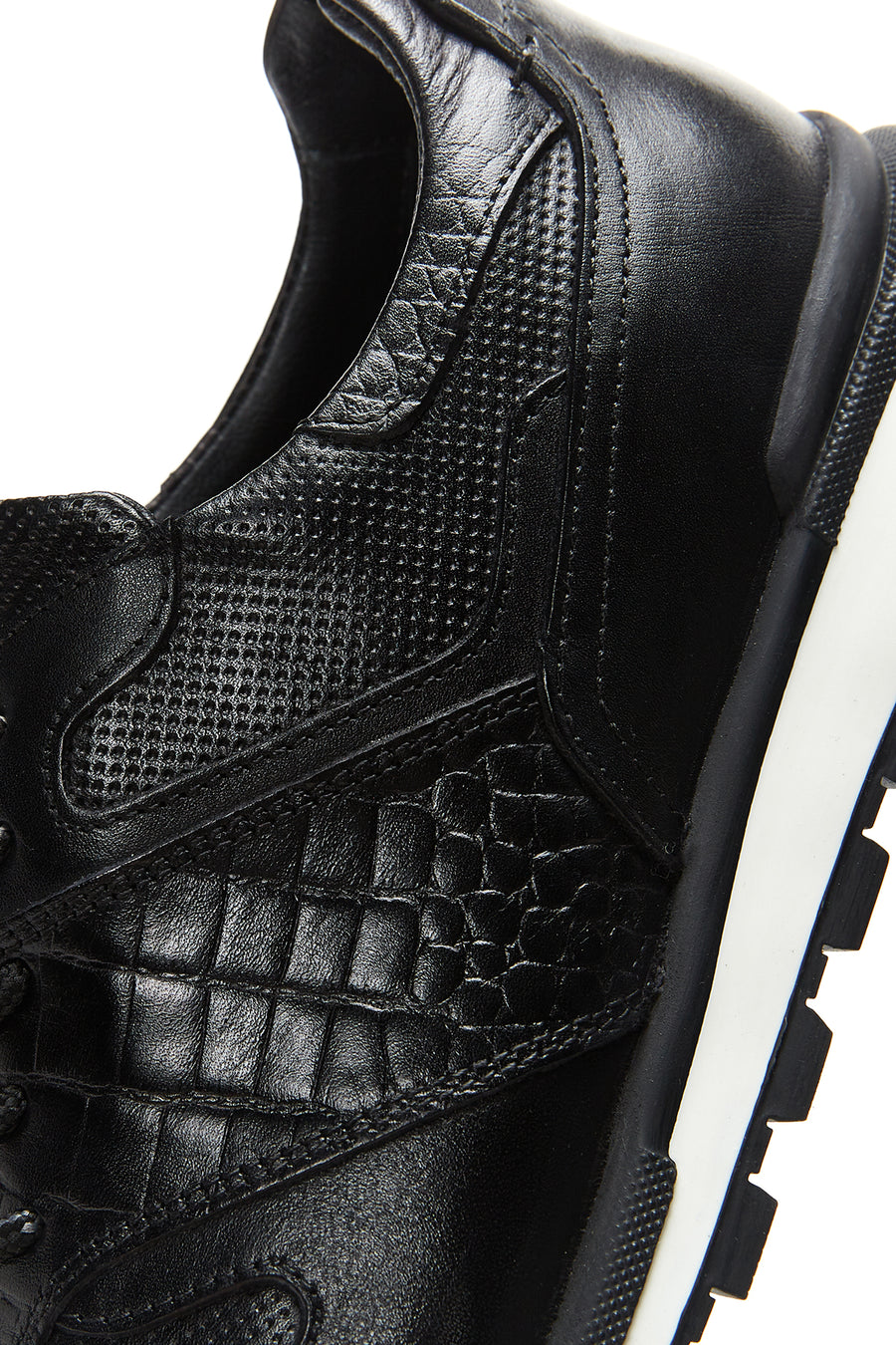 Erkek Siyah Deri Baskılı Sneaker