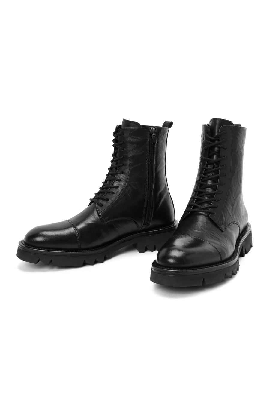 Men's Black Zippered Leather Casual Combat Boots