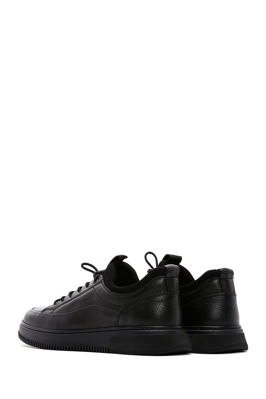 Erkek Siyah Bağcıklı Deri Sneaker