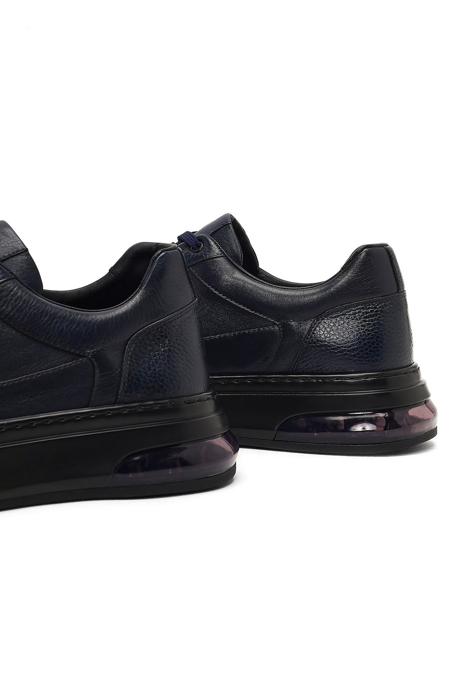 Men's Navy Blue Lace-Up Thick Sole Leather Sneaker