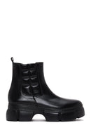 Women's Black Leather Zippered Boots | Derimod