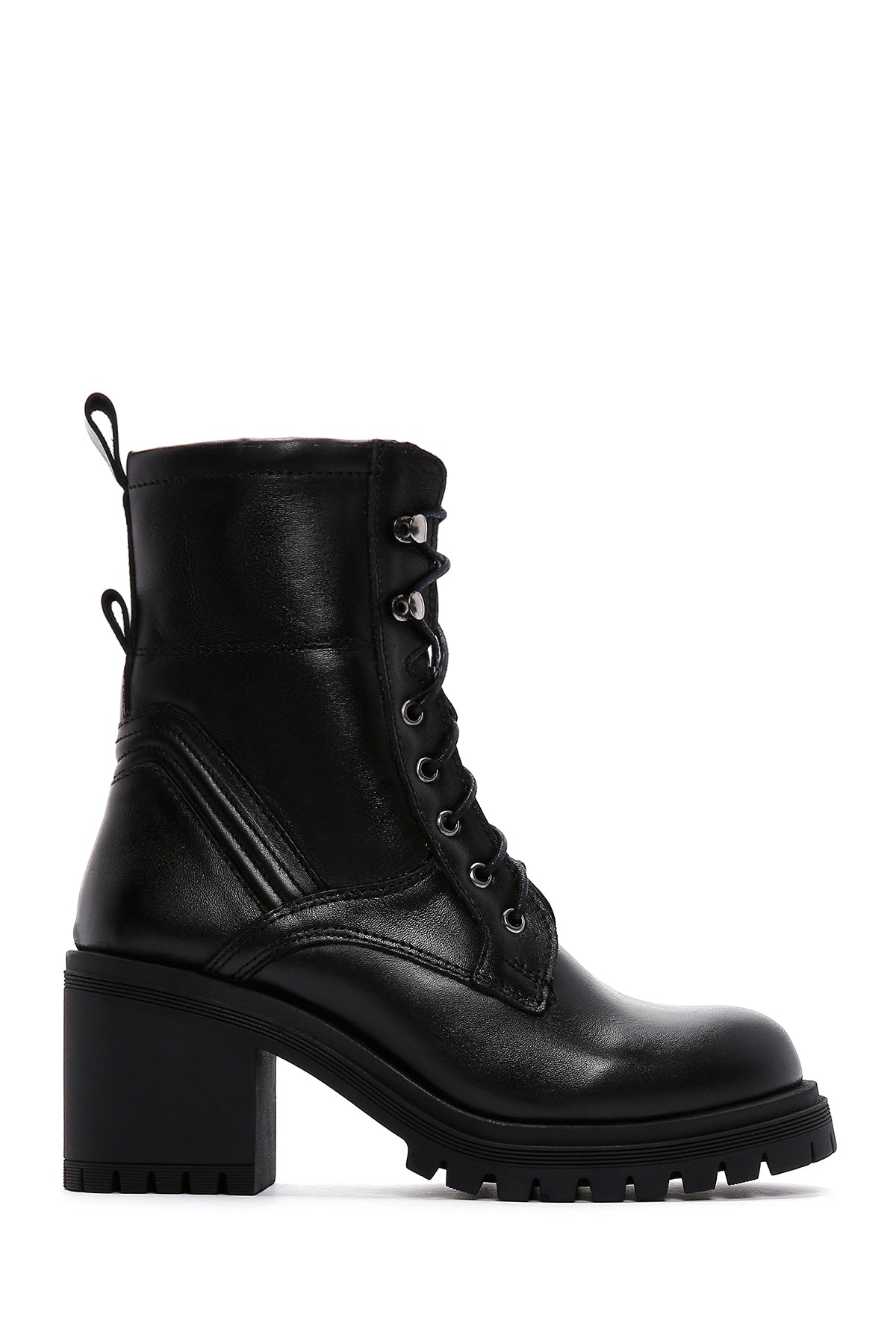 Women's Black Leather Zippered Heeled Boots 23WFD190418 | Derimod