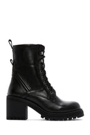 Women's Black Leather Zippered Heeled Boots | Derimod