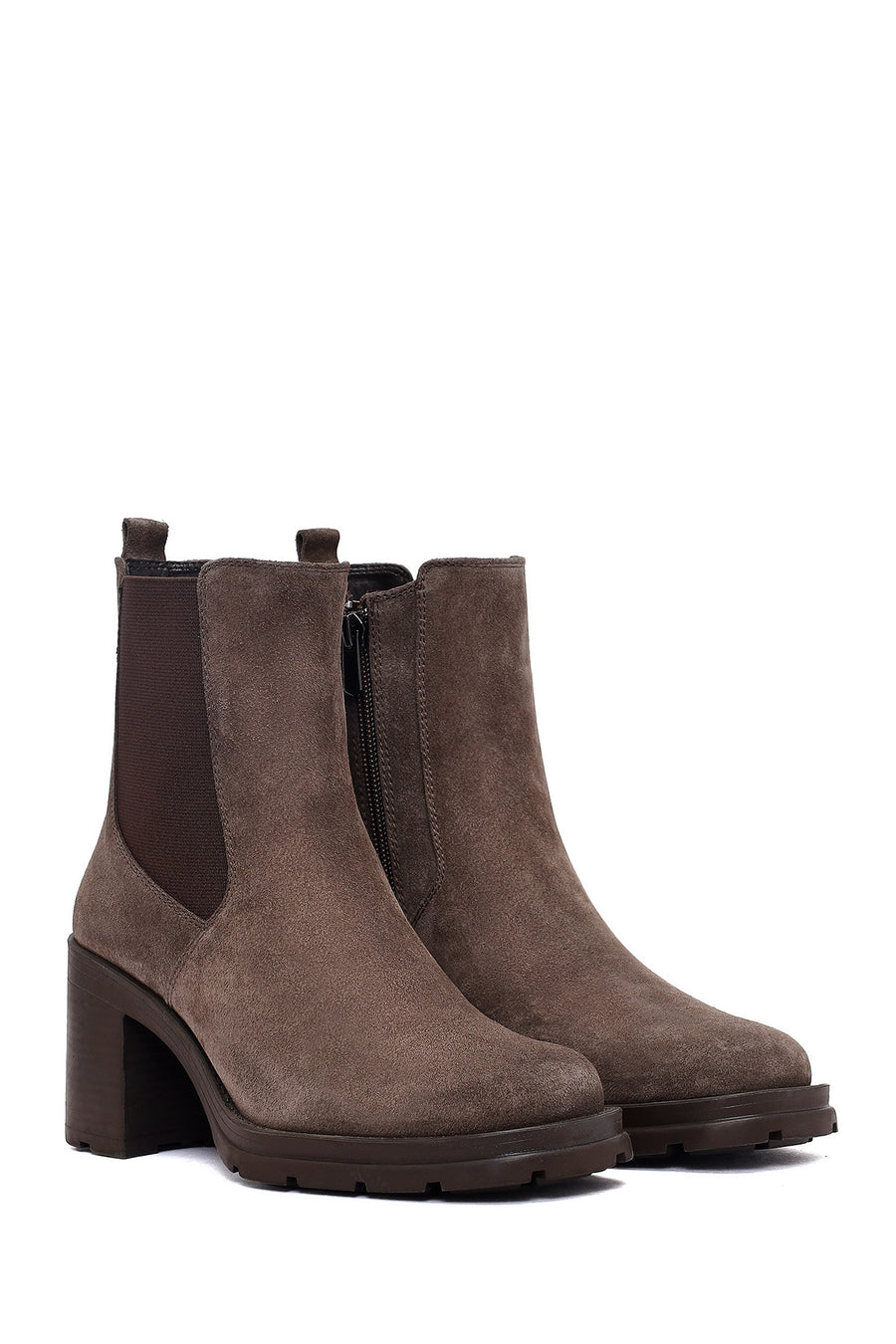 Woman Mink Zip Closure Thick-Heeled Suede Boots