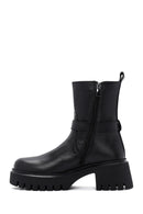 Women's Black Thick Soled Zippered Casual Leather Boots | Derimod