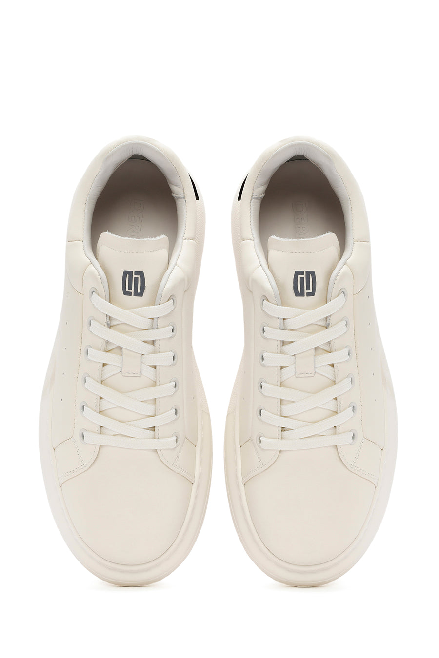 Men's White Lace-up Thick-Sole Leather Sneaker