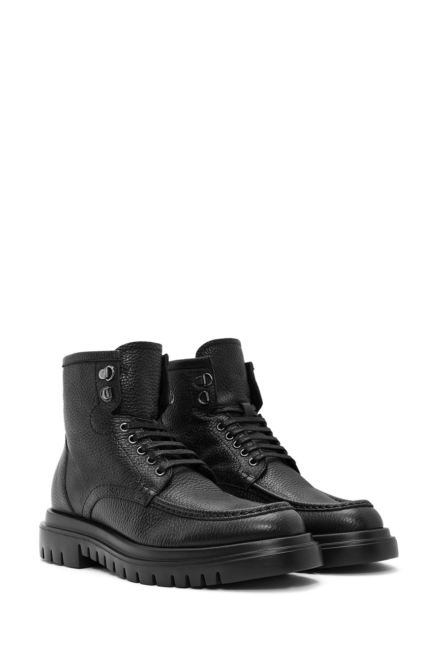 Men's Black Lace-Up Leather Combat Boots