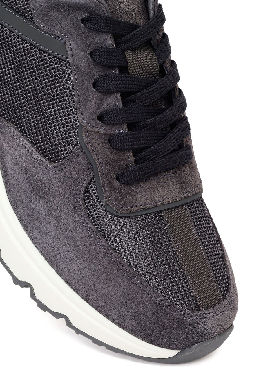 Erkek Gri Bağcıklı Kalın Tabanlı Deri Sneaker