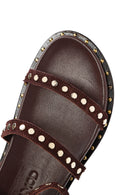 Women's Brown Ankle Strap Metal Detailed Suede Leather Sandals | Derimod