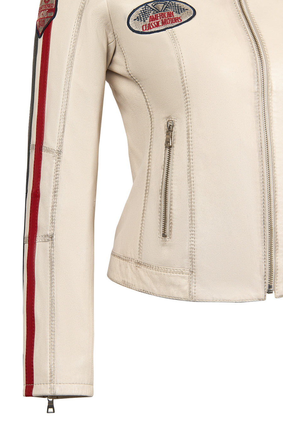 Ladyracer Woman White Badged Slim-Fit Leather Jacket