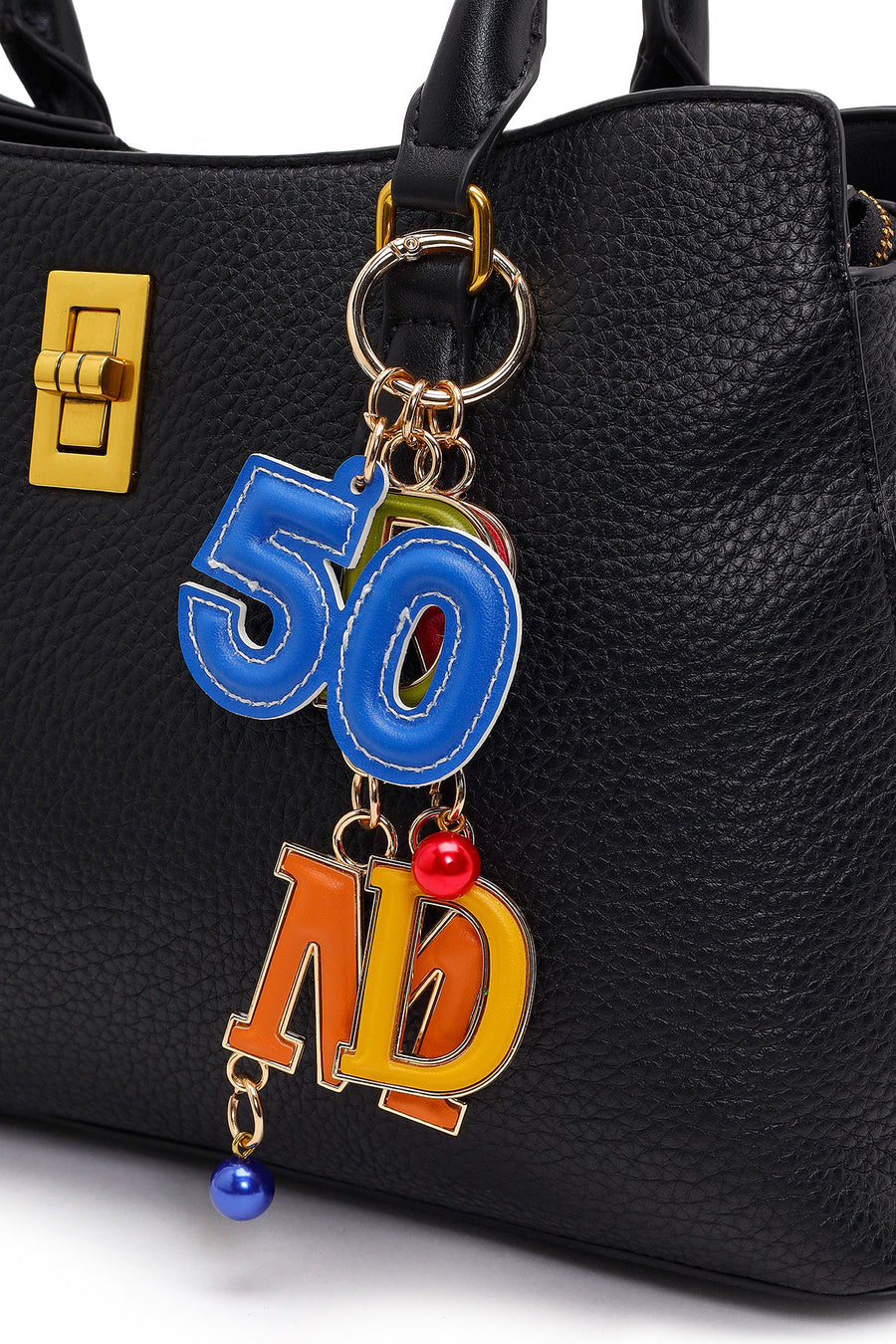 Woman Black Long-Strap Accessorized Shoulder Bag
