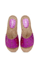 Kadın Fuşya Taşlı Hasır Taban Espadril Terlik | Derimod
