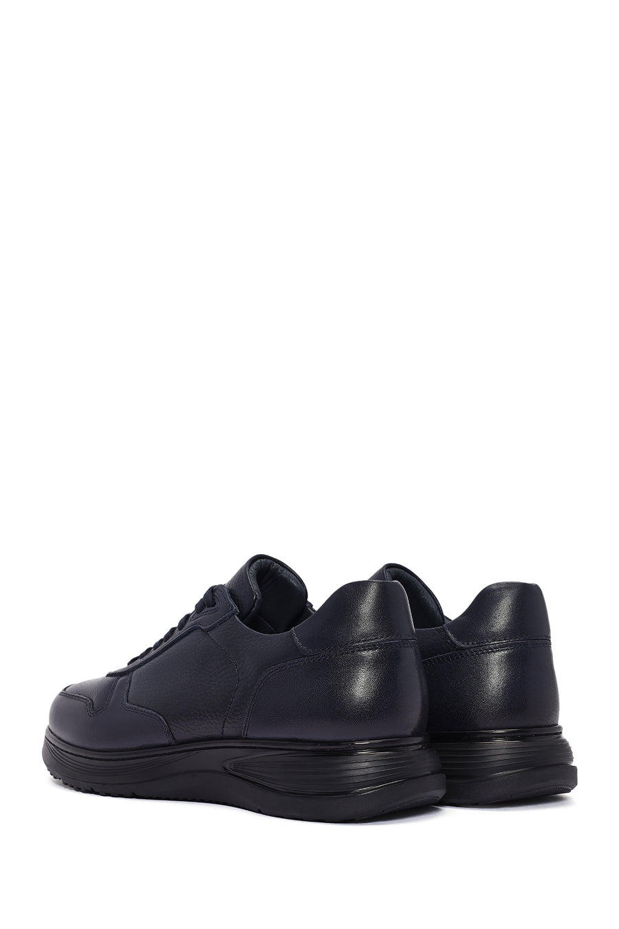 Erkek Lacivert Bağcıklı Deri Casual Sneaker