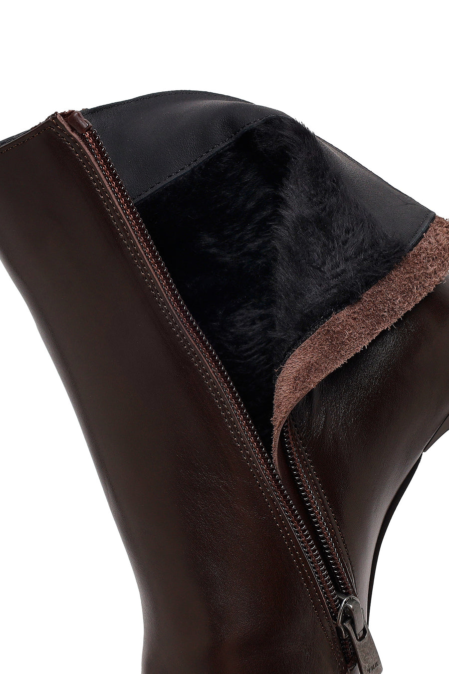 Woman Brown Zip Closure Thin High-Heel Leather Boots
