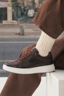 Erkek Kahverengi Bağcıklı Deri Sneaker | Derimod