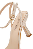 Women's Gold Metallic Ankle Strap Thin Heel Sandals | Derimod