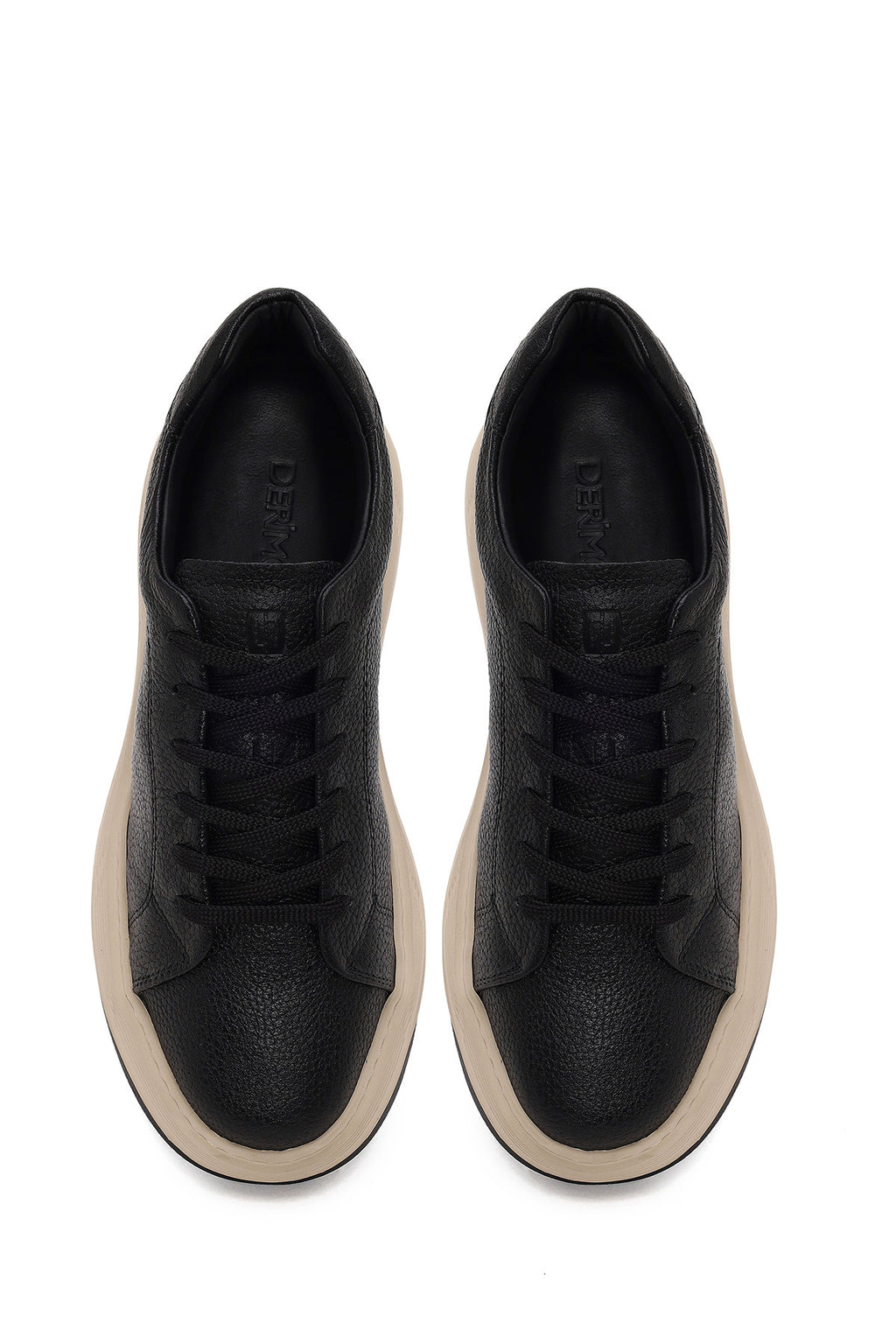 Erkek Siyah Bağcıklı Kalın Tabanlı Deri Sneaker