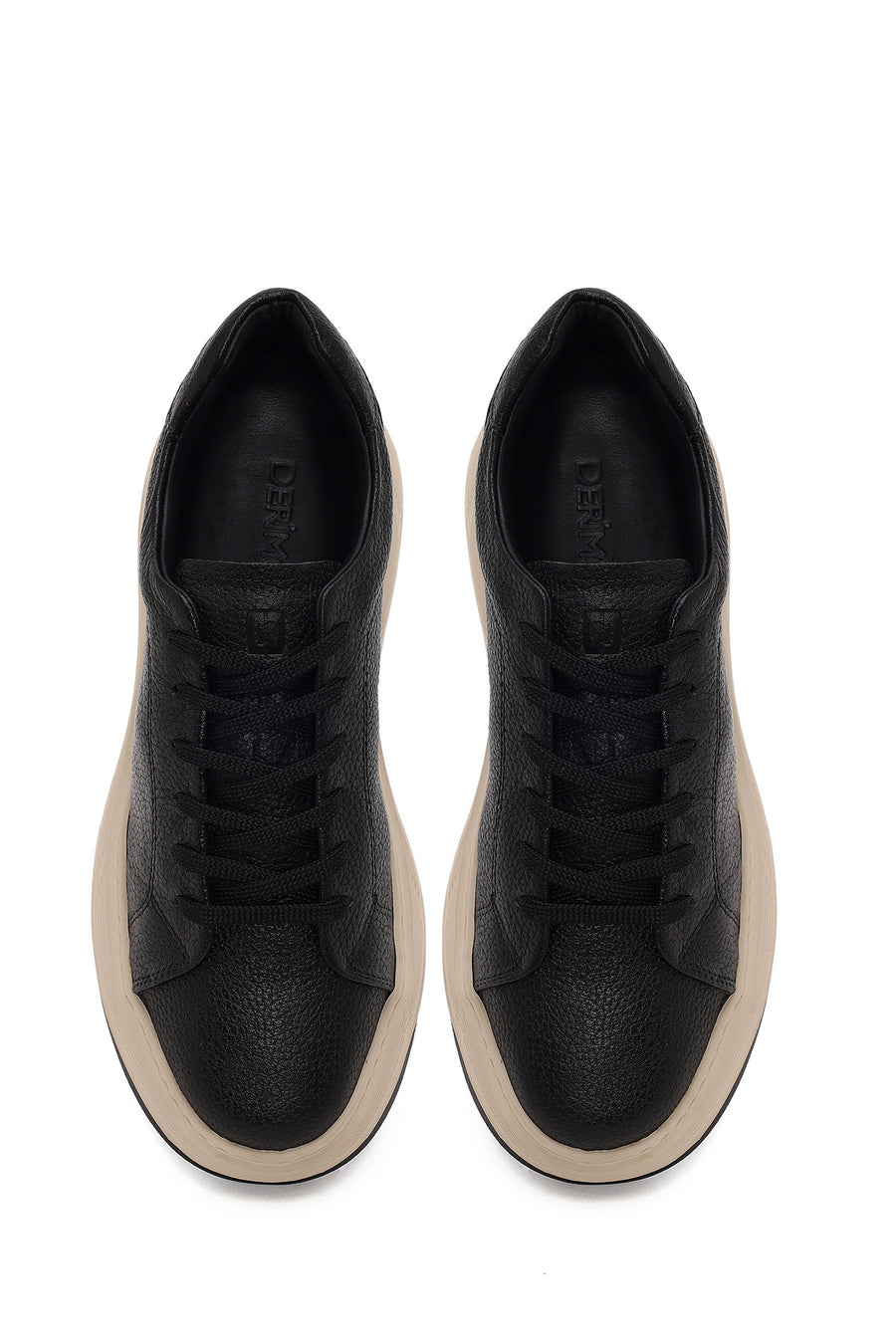 Male Black Lace-Up Thick-Soled Leather Sneaker