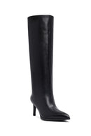 Woman Black Thin High-Heeled Leather Boots | Derimod