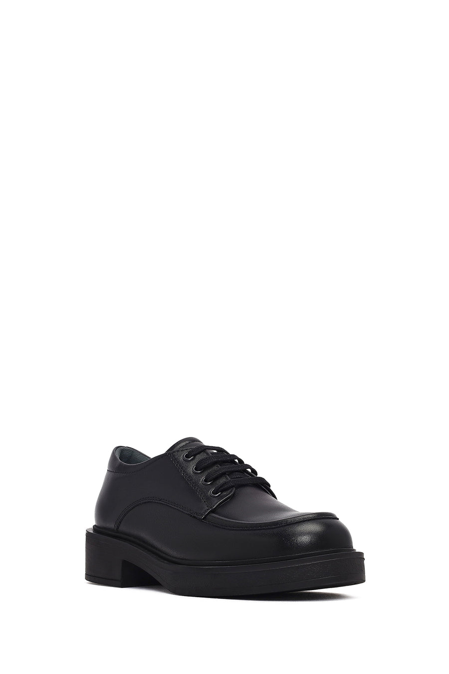 Woman Black Lace-up Leather Casual Shoes