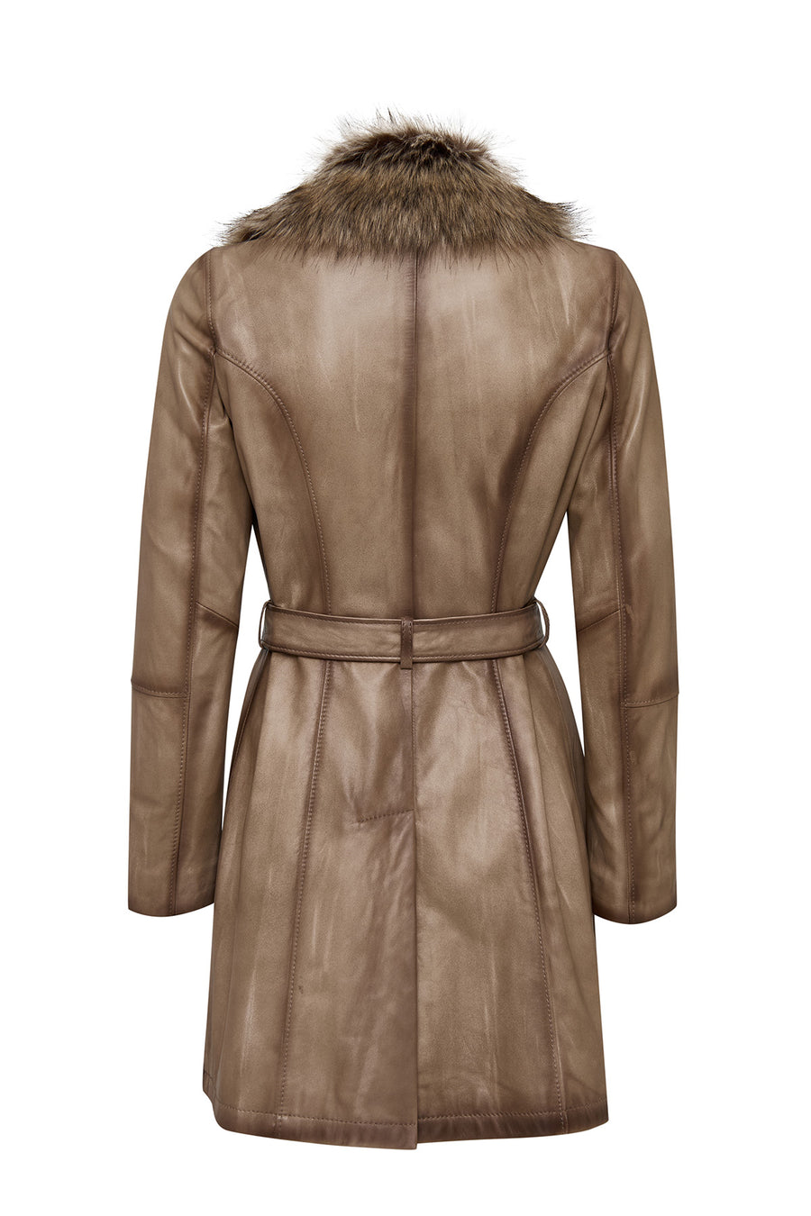 Kelly Women's Beige Collar Fur Leather Coat