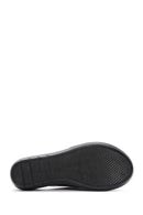 Women's Black Wedge Heeled Leather Comfort Slippers | Derimod