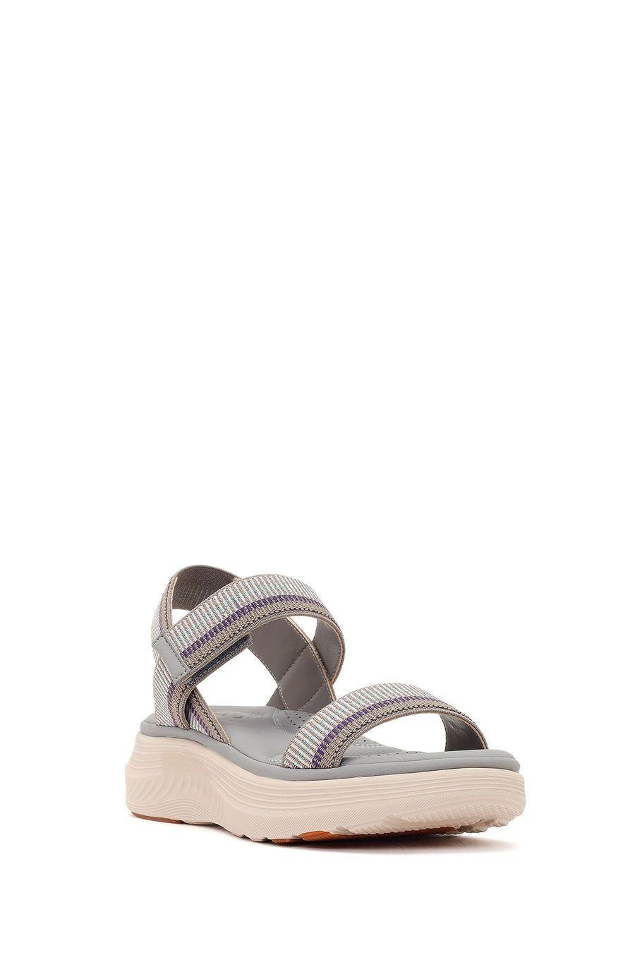 Women's Grey Strapped Thick-Soled Fabric Comfort Sandals