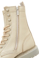 Women's Beige Harley-Davidson Colmar Zippered Leather Boots | Derimod