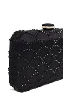 Woman Black Long Chain Strap Embellished Mini Clutch Evening Bag | Derimod