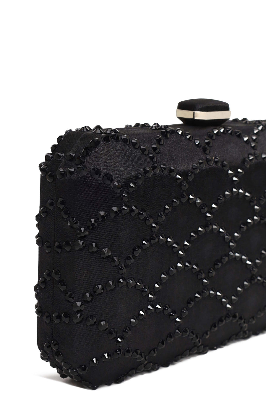 Woman Black Long Chain Strap Embellished Mini Clutch Evening Bag