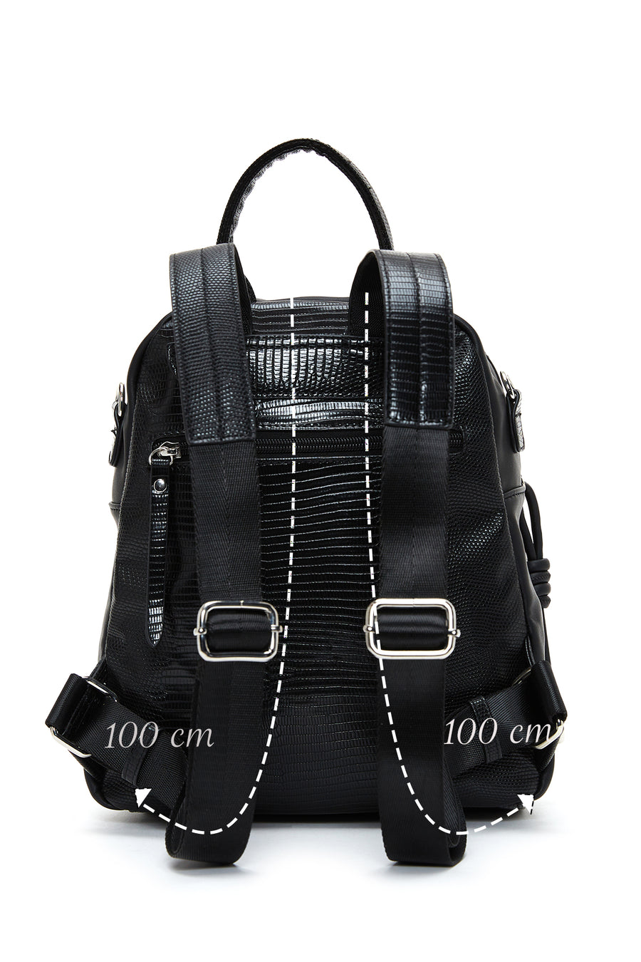 Woman Black Long Strap Backpack