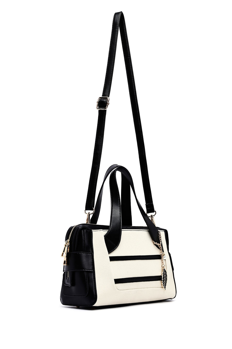 Women's Cream Long Strap Classic Handbag