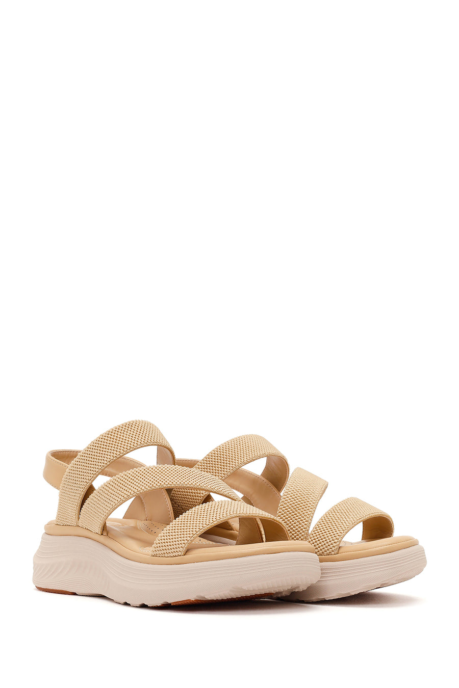 Women's Beige Chunky Sole Fabric Comfort Sandals