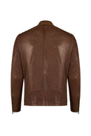 Luka Male Brown Slim-Fit Leather Jacket | Derimod