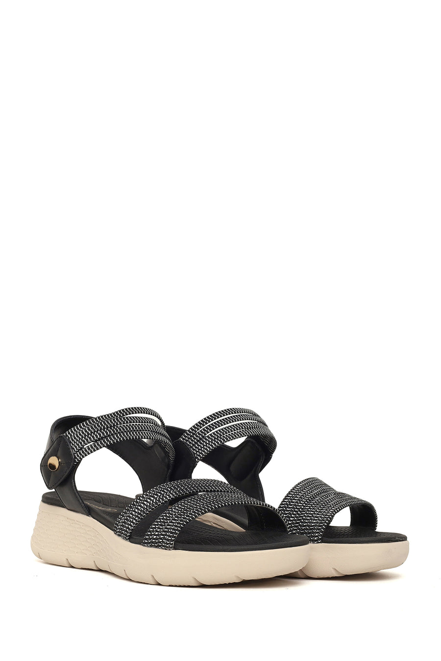 Woman Black Thick-Soled Fabric Comfort Sandal