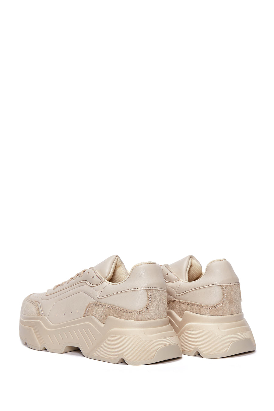 Kadın Bej Kalın Tabanlı Bağcıklı Sneaker