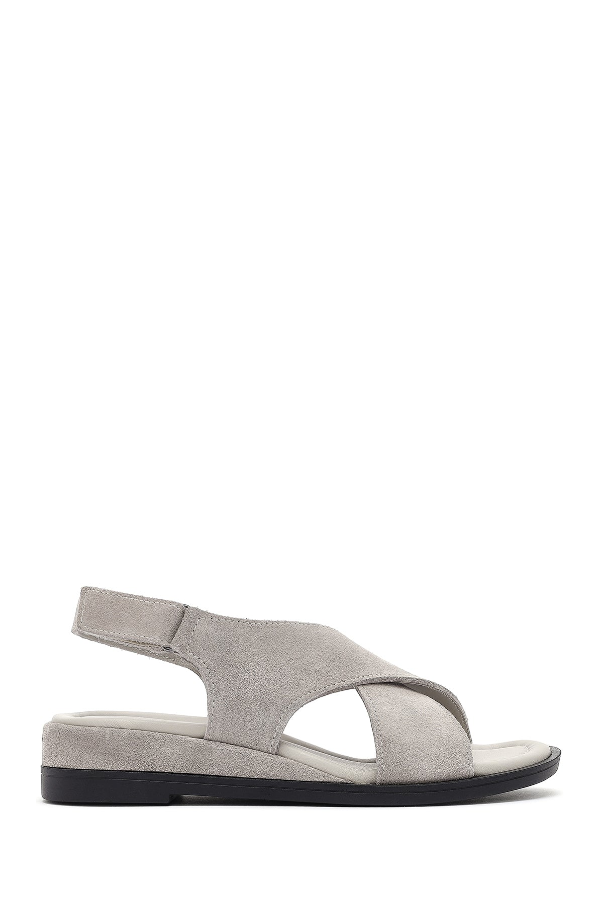 Women's Grey Ankle Strap Thick Sole Suede Leather Sandals 25SFD362610 | Derimod