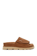 Women's Tan Suede Leather Slippers | Derimod