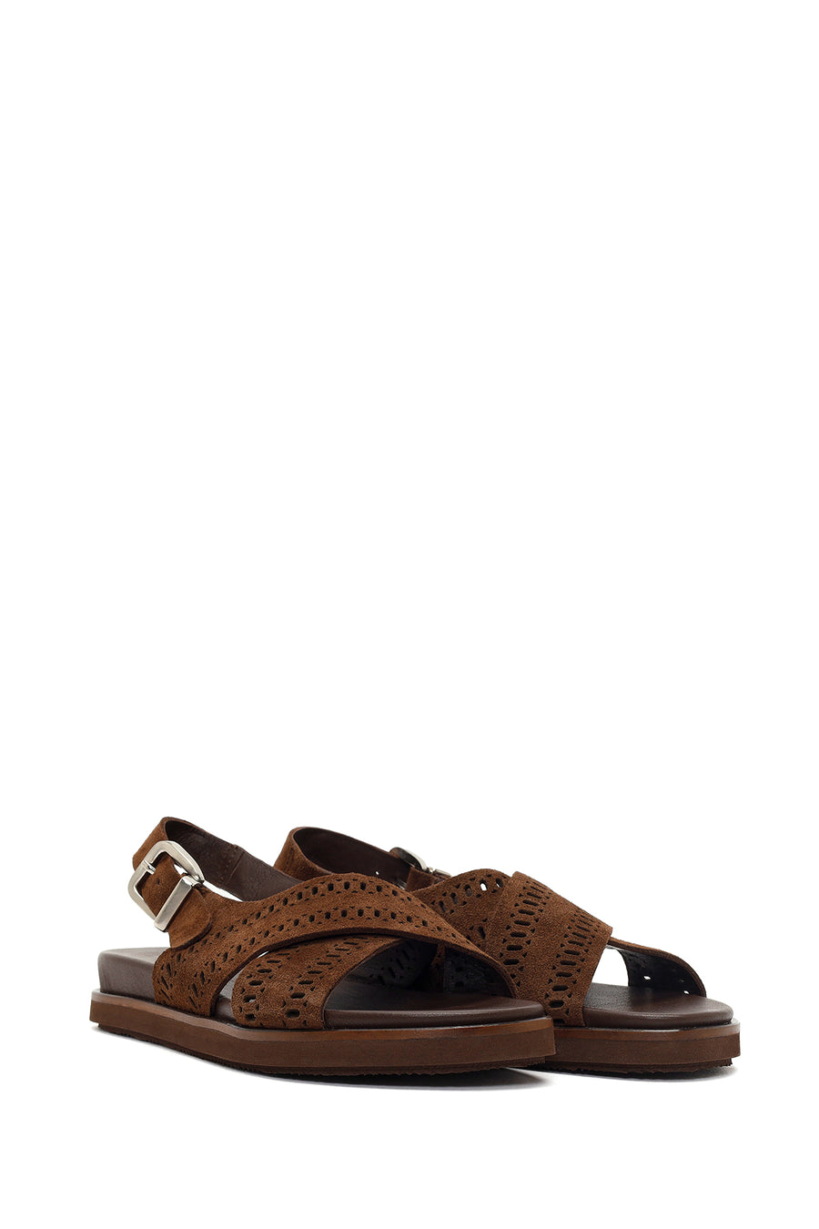 Woman Brown Patterned Suede Leather Sandals