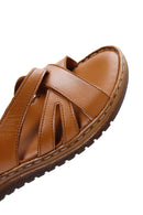 Women's Tan Strap Leather Comfort Sandals | Derimod