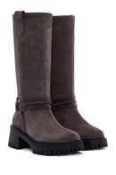 Women's Mink Short Heeled Suede Leather Boots | Derimod