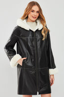 Verona Women's Black Double-Sided Plush Leather Coat | Derimod