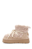 Women's Beige Thick-Soled Fur-Lined Leather Boots | Derimod