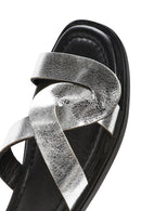 Women's Grey Metallic Leather Slippers | Derimod